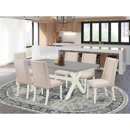 East West Furniture 7 Piece X-Style Fashionable Modern Dining Table Set - Linen White X097FL201-7